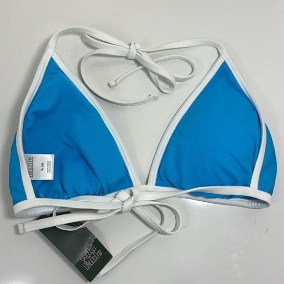 Wild Fable Womens Triangle Bikini Top XL Blue & White Recycled Polyester NWT - Picture 2 of 6